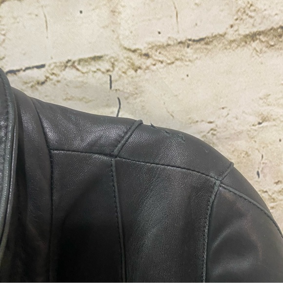 Vintage 90s Y2k Gallery Black 100% Leather Butter Soft Mid Length Jacket - Picture 3 of 6